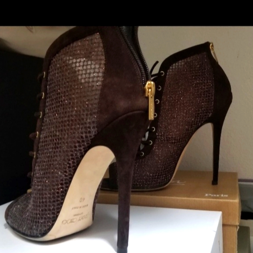 Jimmy Choo Glitter Mesh Open Toe Booties - image 1